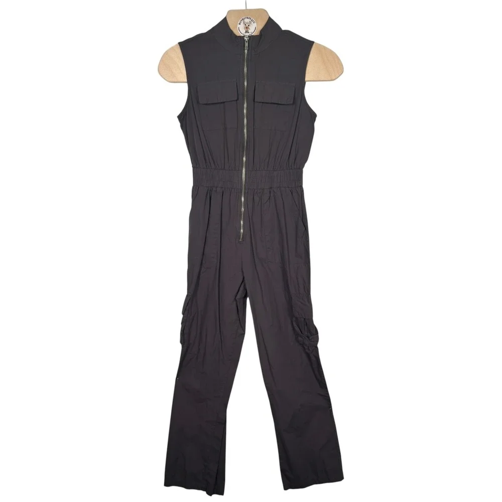 Sincerely‎ Jules Utility Cargo Jumpsuit Small Taupe Brown Zip Front Cotton